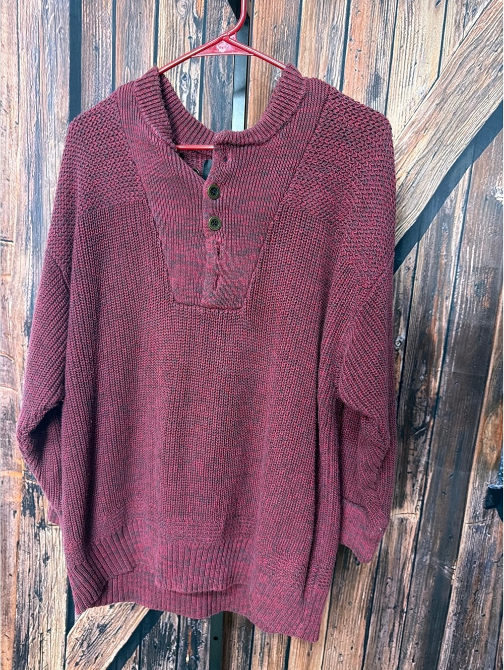 RedHead Men's Large Burgundy Knit Sweater with Button Detail
